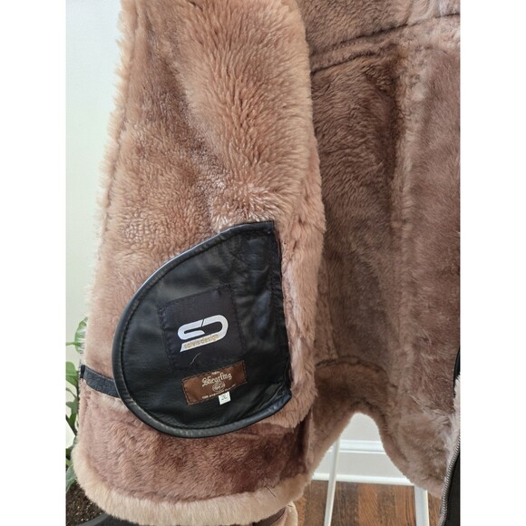 Women Sz XL Bomber Brown Aviator Flying Shearling Fur Real Leather Jacket Coat - Picture 14 of 16